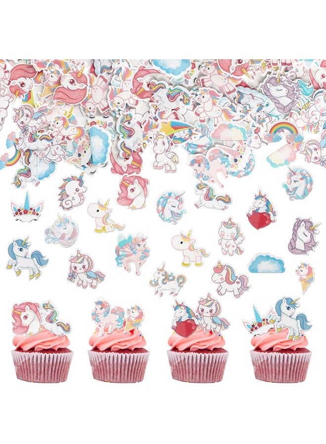 Peachjoy 80 Pack Edible Unicorn Cupcake Toppers - Rainbow Cake Decorations for Unicorn Theme Baby Shower and Girls Birthday Party - Image 1