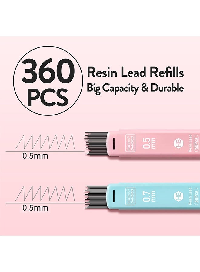 MXN 3 Pcs Cute Mechanical Pencils with case, Mechanical Pencils 0.5mm with 4 BoxesHB Leads, 3Pcs Erasers and 9Pcs Eraser Refills, Drafting Pencil for Drawing, Sketching,Daily Writing School Supplies - Image 2