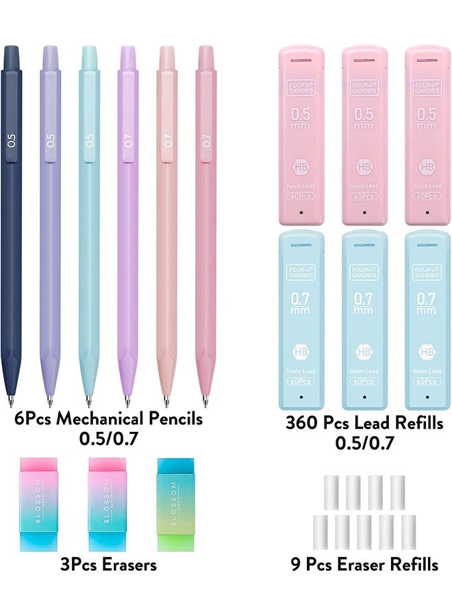 MXN 3 Pcs Cute Mechanical Pencils with case, Mechanical Pencils 0.5mm with 4 BoxesHB Leads, 3Pcs Erasers and 9Pcs Eraser Refills, Drafting Pencil for Drawing, Sketching,Daily Writing School Supplies - Image 3