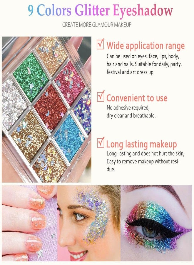 يوميز دايري لوحة ظلال العيون المضغوطة اللامعة من إيمي دايري، 9 ألوان، فضي، أزرق، بنفسجي، ذهبي، مكياج عيون ووجه لامع يومي للحفلات (D1) - Image 5