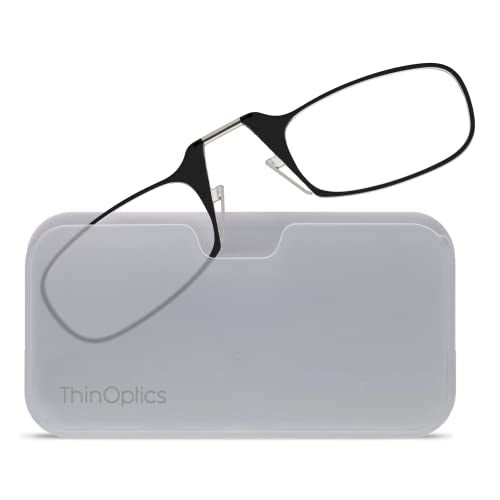 ThinOptics unisex-adult Reading Glasses + White Universal Pod Case | Black Frames, 1.00 Strength Readers Black Frames / White Case, 44 mm - Image 2