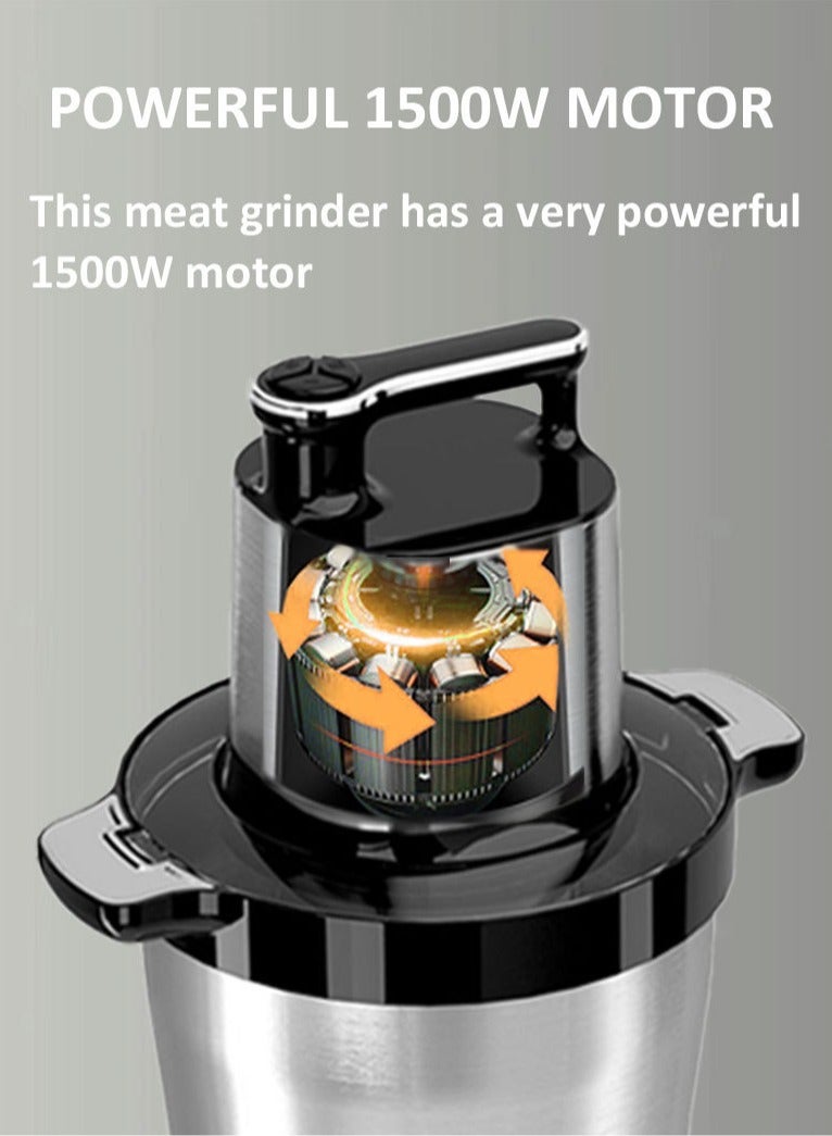 sokany 3-Speeds 8L Electric Meat Grinder,1500W Electric Chopper,Stainless Steel Multifunctional Vegetable Slicer Processor Chopper for Family & Baby Use,SK-7088,Silver/Black  - Image 5