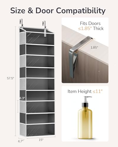 ULG 1Pack Over Door Organizer with 5 Large Pockets 10 Mesh Side Pockets 44 lbs Weight Capacity Hanging Storage Organizer with Clear Window for Bedroom Bathroom RV Clear Dark Grey - Image 3