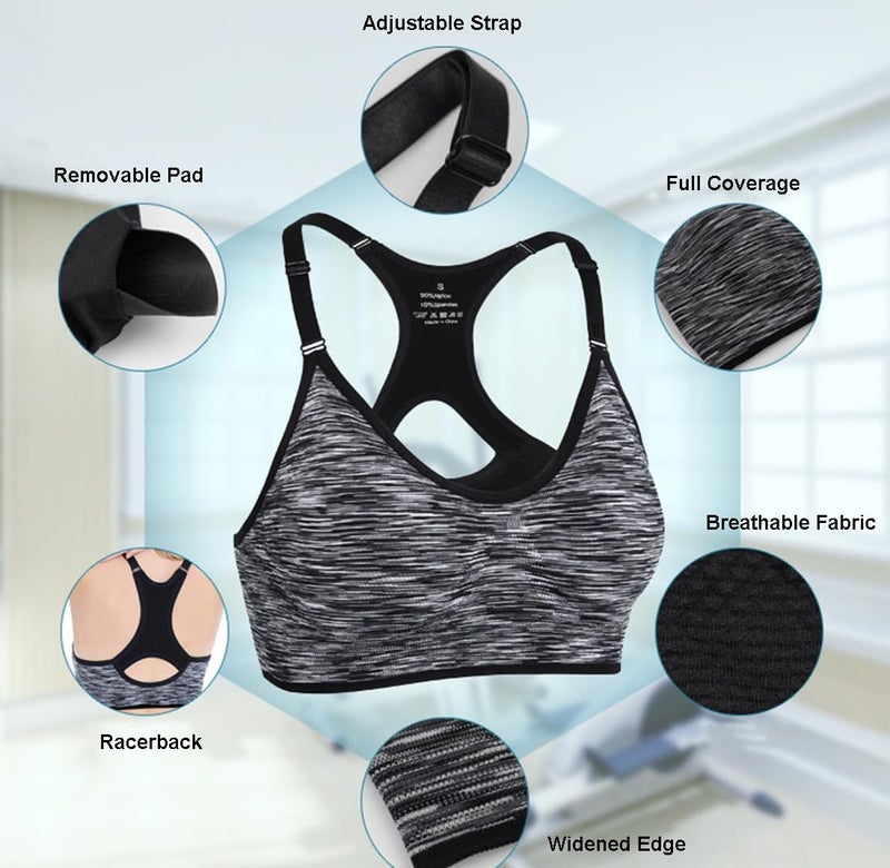 YEYELE Medium Support and Removable Pad Tank Top Racerback Post Surgery Sports Bras for Women - Image 3