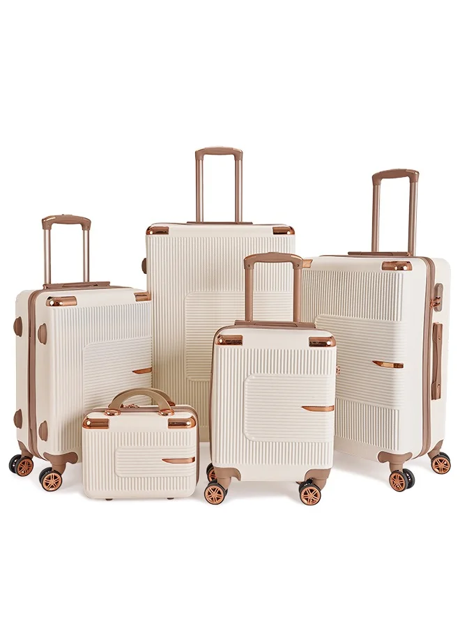 LIMRA Luggage set 5 pieces travel Bags with a distinctive design from limra Beige/gold