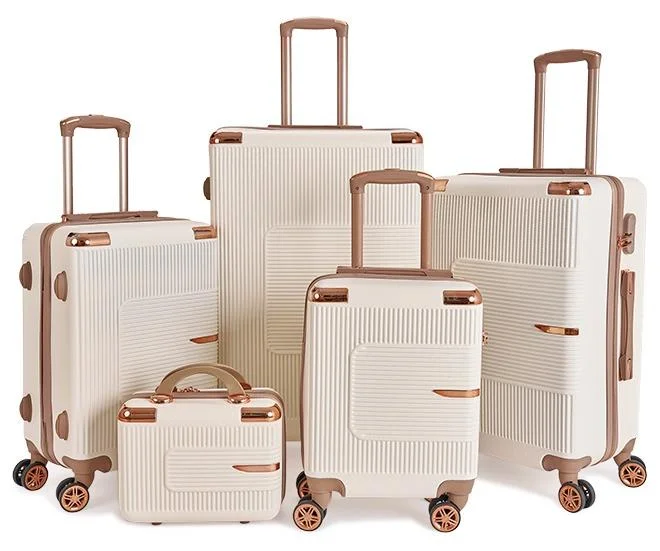 ليمرا طقم شنط سفر مكون من 5 حقائب أمتعة بـ 4 عجلات بتصميم صلب و حديث بيج/ذهبي