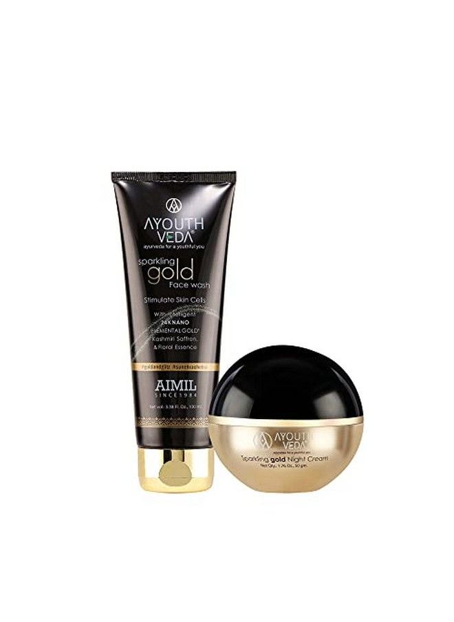 AYOUTHVEDA Gold Facial Kit For Smoothes Fine Lines & Wrinkles Skin Firmness Early Signs Of Ageing Sparkling Gold Face Wash (100Ml) ; Gold Night Cream(50G)  - Image 1