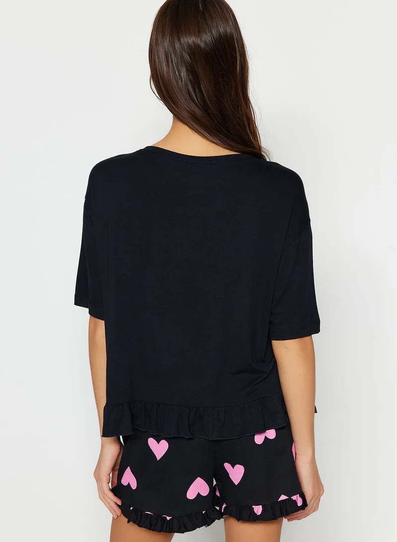 trendyol Graphic T-Shirt & Pyjama Shorts Set