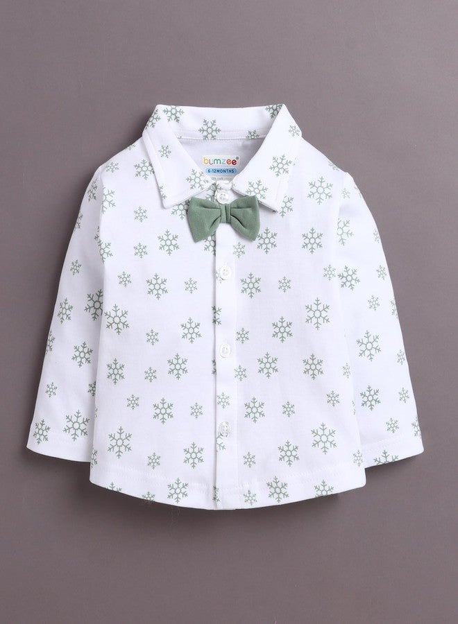 BUMZEE طقم ملابس رسمية للأولاد من القطن بأكمام طويلة من بامزي، أخضر وأبيض - من 6 إلى 12 شهرًا (Peb10808C-grn) - Image 2