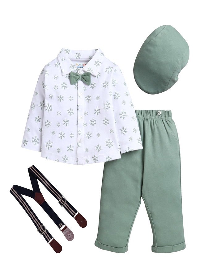 BUMZEE طقم ملابس رسمية للأولاد من القطن بأكمام طويلة من بامزي، أخضر وأبيض - من 6 إلى 12 شهرًا (Peb10808C-grn) - Image 1