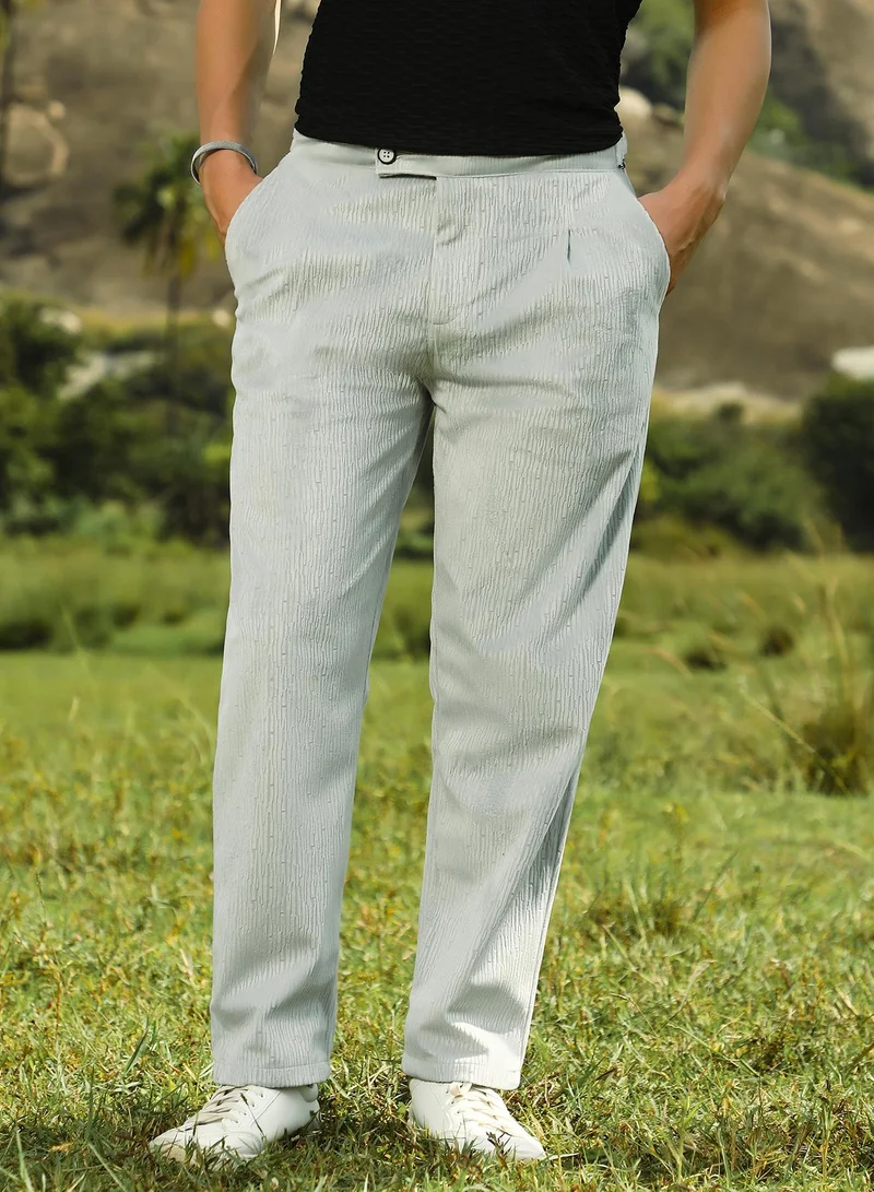 Men's Cloud Grey Veined Tailored Trousers