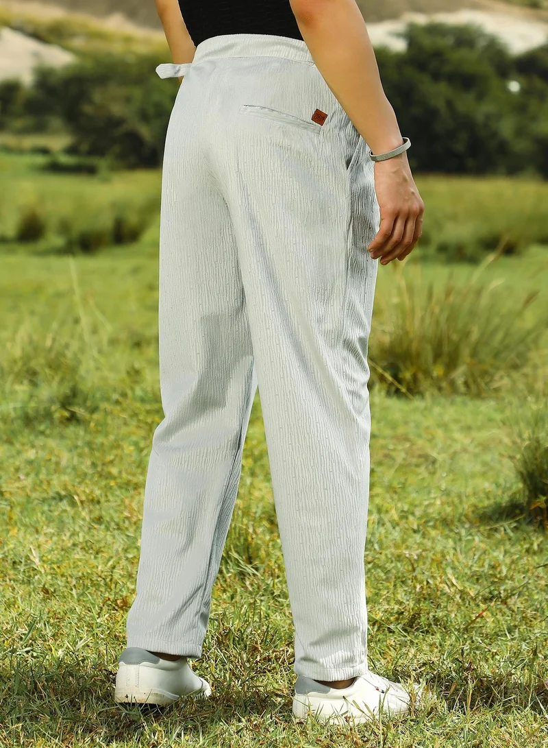 CAHOOT  Men's Cloud Grey Veined Tailored Trousers for Men | Best Price UAE