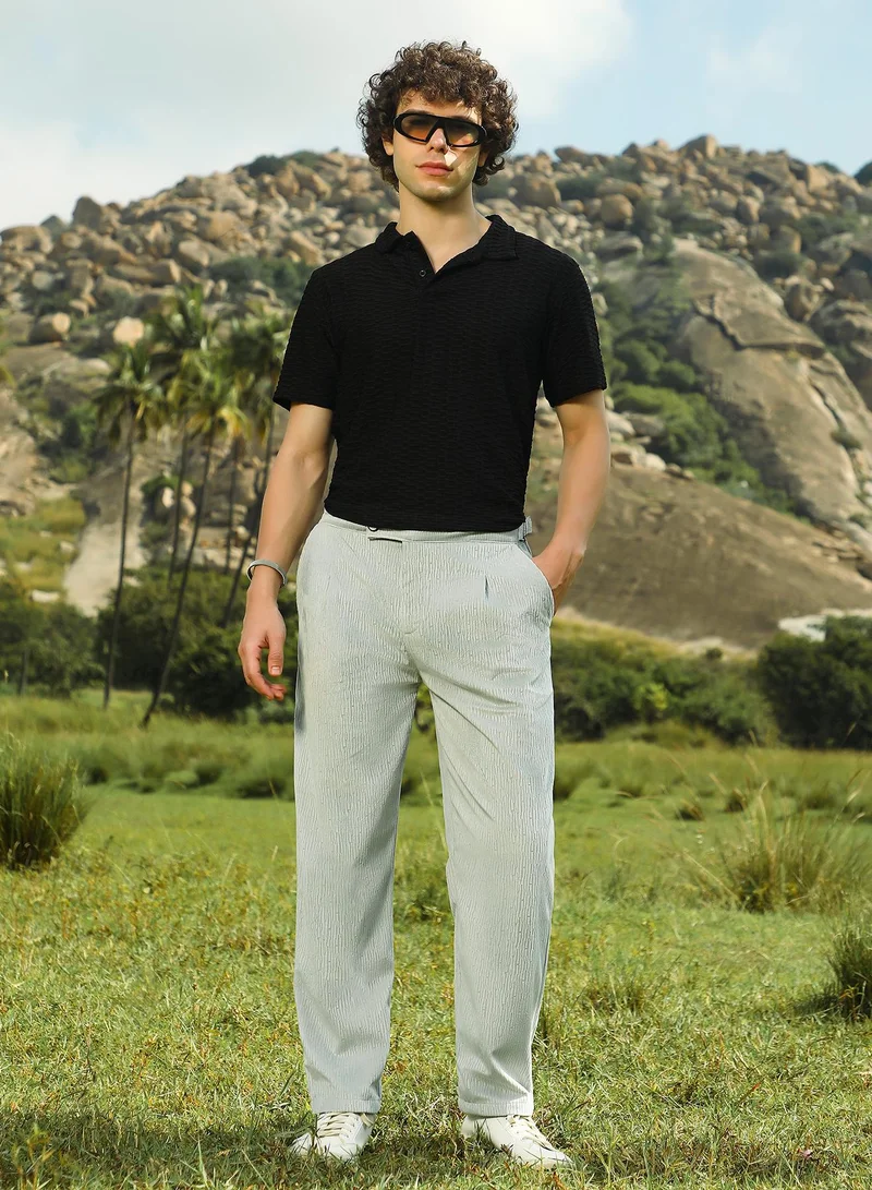 CAHOOT  Men's Cloud Grey Veined Tailored Trousers for Men | Best Price UAE