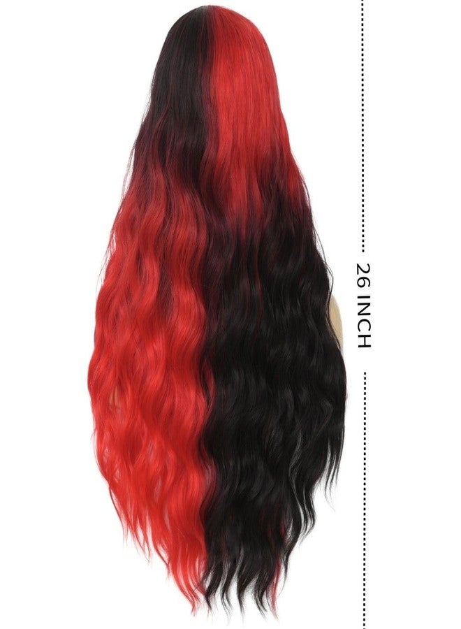Tseses Red and Black Long Curly Wig for Women 27 Inch Natural Wavy Wig Synthetic Middle Part Halloween Costume Hair Wig - Image 5
