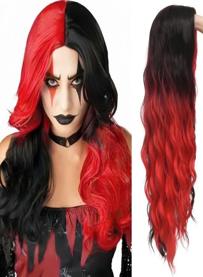 Tseses Red and Black Long Curly Wig for Women 27 Inch Natural Wavy Wig Synthetic Middle Part Halloween Costume Hair Wig - Image 1