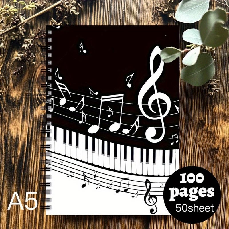 A5 Piano Sheet Music Notebook with Treble Bass Clef and Piano Keys - Image 1