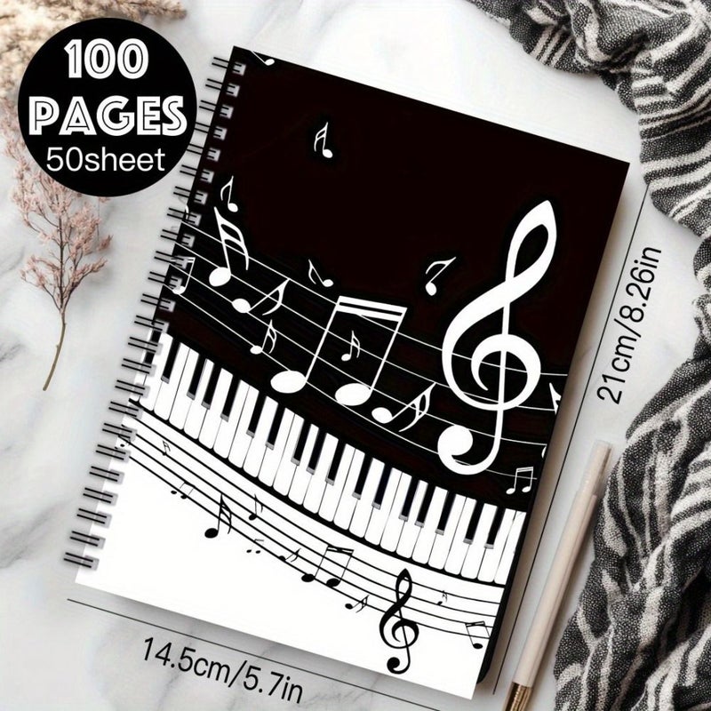 A5 Piano Sheet Music Notebook with Treble Bass Clef and Piano Keys - Image 2
