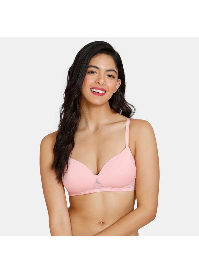 zivame Zivame Lace Detail Padded Balconette Bra with Hook and Eye Closure  - Image 1