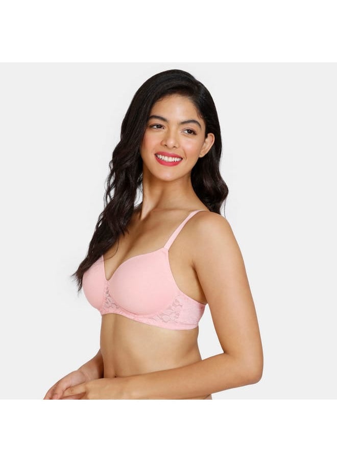 zivame Zivame Lace Detail Padded Balconette Bra with Hook and Eye Closure  - Image 3
