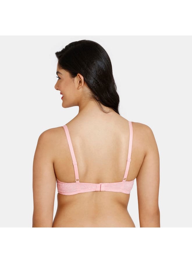 zivame Zivame Lace Detail Padded Balconette Bra with Hook and Eye Closure  - Image 2