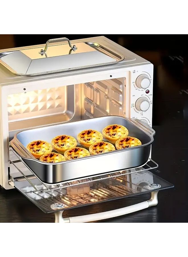 Stainless Steel Baking Tray With Lid Rectangular Double Handle For BBQ - Image 1