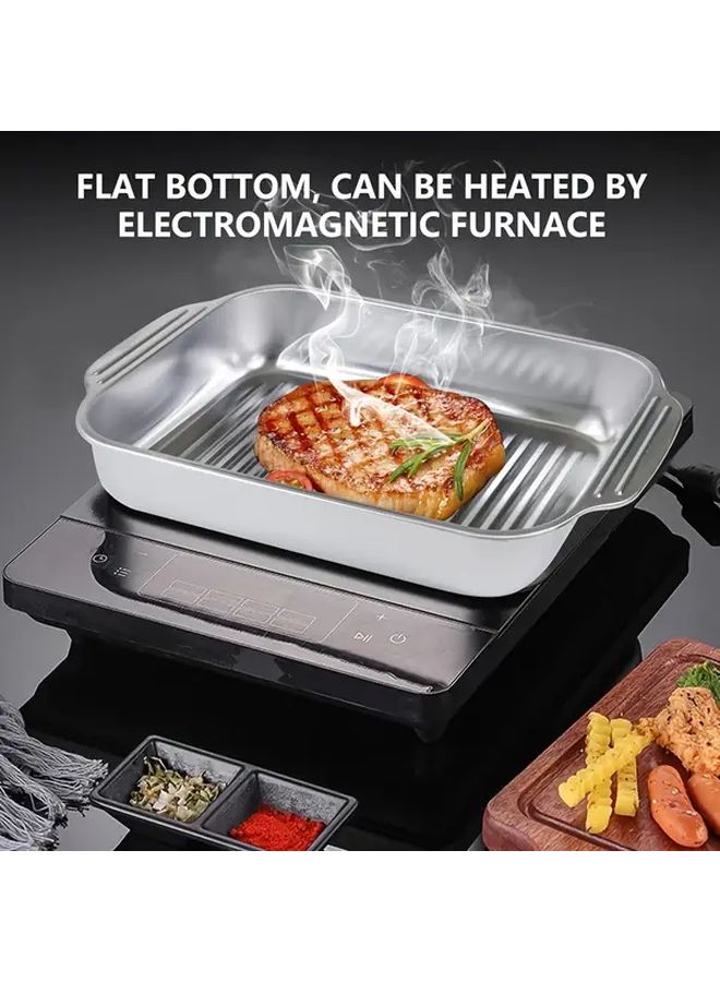 Stainless Steel Baking Tray With Lid Rectangular Double Handle For BBQ - Image 5