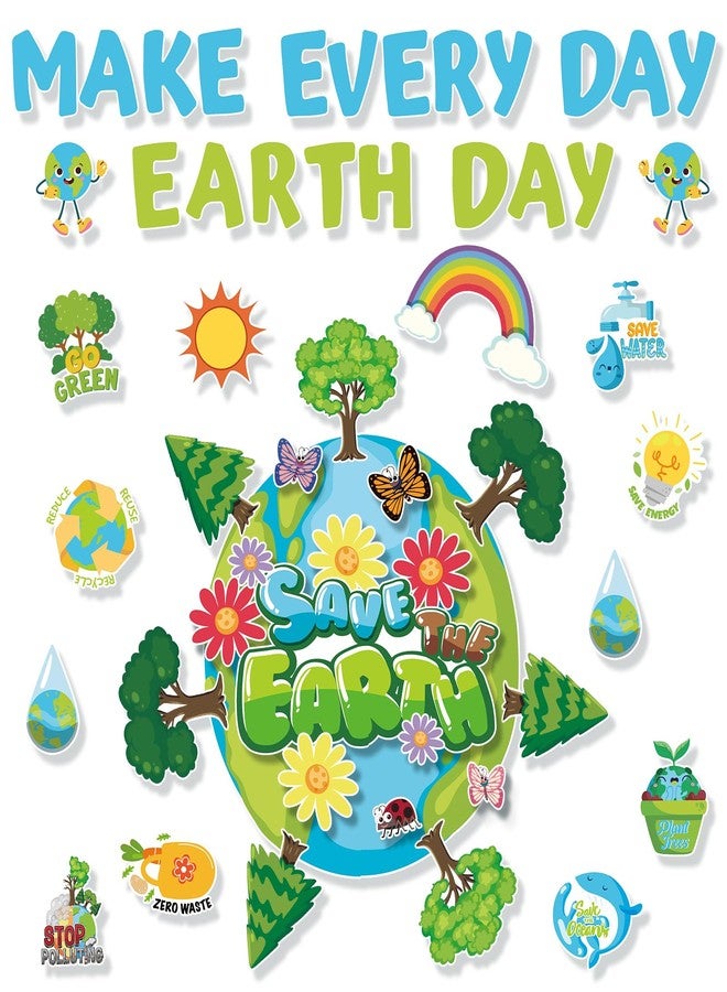 Konsait Earth Day Bulletin Board Decorations, Make Every Day Earth Day Bulletin Board Set, Planet Earth Trees Flowers Earth Day Cutouts for Classroom Office Home - Image 1