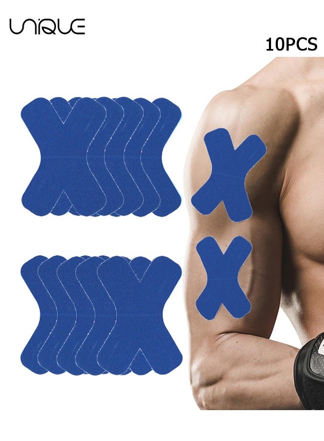 Unique 10 PCS Kinesiology Tape, Muscle Support Elastic Athletic Sports Tape Therapy Recovery Adhesive X Type for Knees, Joint, Shoulder Pain Relief (Dark Blue) 