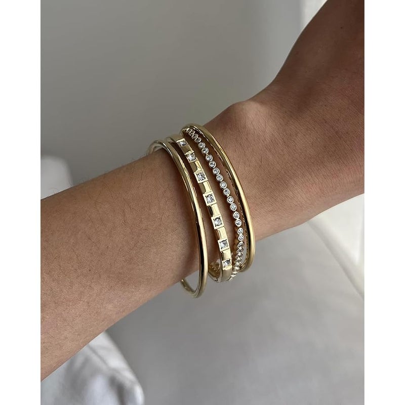 PAVOI 14K Gold Plated Bangle Bracelet for Women | Classic Lightweight Stacking Stainless Steel Bracelet | Single & 2-Pack Bangles - Image 4