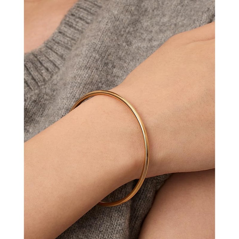 PAVOI 14K Gold Plated Bangle Bracelet for Women | Classic Lightweight Stacking Stainless Steel Bracelet | Single & 2-Pack Bangles - Image 2
