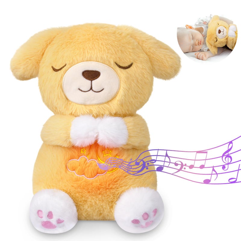 Prewplam Breathing Stuffed Animal Stuffed Dog Toy Soothing Sound Machine with Music Lights Breathing Motion for Kids Boys Girls - Image 2