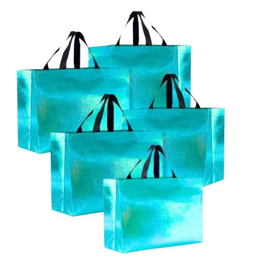 KOOGLY Shopping Bag | Carry Bag for Return Gifts | Gift Bags | Tote Bags Glossy Metallic (Pack of 5 Pc) Color -Blue - Image 1