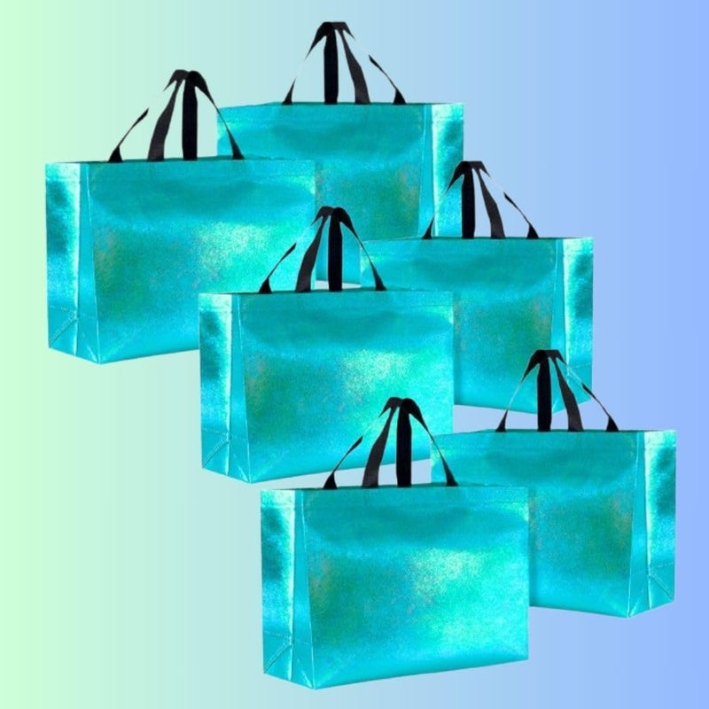 KOOGLY Shopping Bag | Carry Bag for Return Gifts | Gift Bags | Tote Bags Glossy Metallic (Pack of 5 Pc) Color -Blue - Image 2