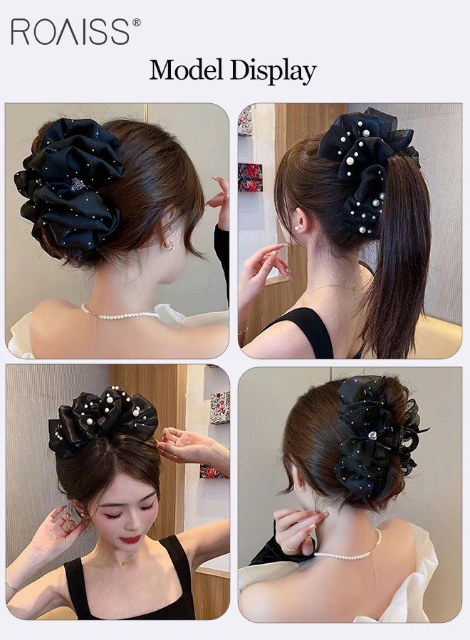 رويس 3 قطع من اللؤلؤ اللامع، مشبك شعر على شكل قلب، مشبك شعر سحابي مزدوج الوجهين كبير الحجم للنساء، فيونكات متعددة الطبقات، إكسسوارات شعر أنيقة بتصميم ريترو، مناسب للارتداء اليومي والتصوير الفوتوغرافي - Image 2