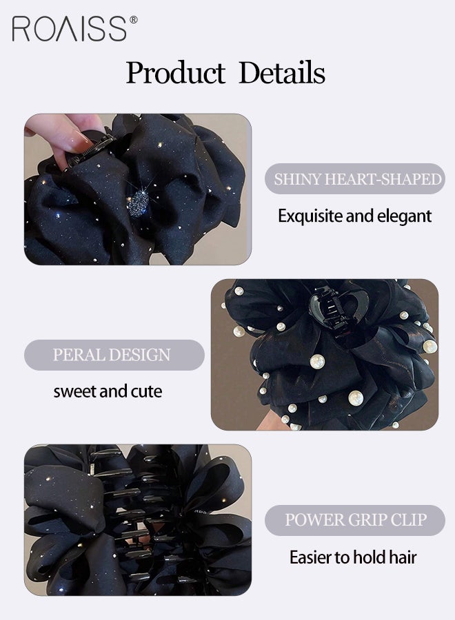 رويس 3 قطع من اللؤلؤ اللامع، مشبك شعر على شكل قلب، مشبك شعر سحابي مزدوج الوجهين كبير الحجم للنساء، فيونكات متعددة الطبقات، إكسسوارات شعر أنيقة بتصميم ريترو، مناسب للارتداء اليومي والتصوير الفوتوغرافي - Image 4