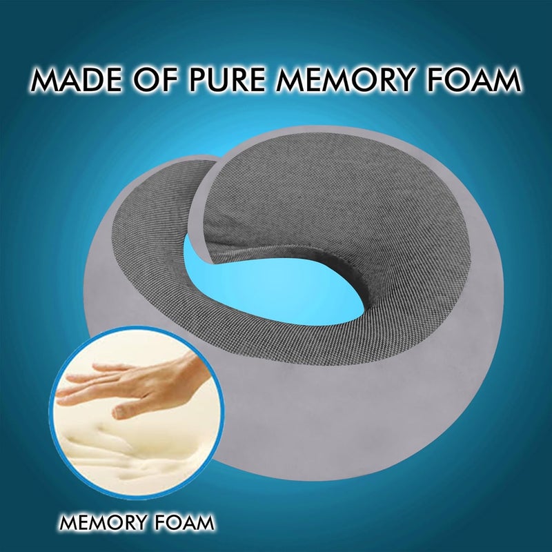 GREELI Premium Memory Foam Neck Pillow for Travel Compact Portable Airplane Travel Pillow Combo with Soft Eye Mask and Carry Bag Grey - Image 2