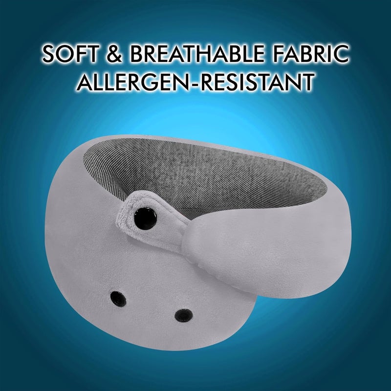 GREELI Premium Memory Foam Neck Pillow for Travel Compact Portable Airplane Travel Pillow Combo with Soft Eye Mask and Carry Bag Grey - Image 3