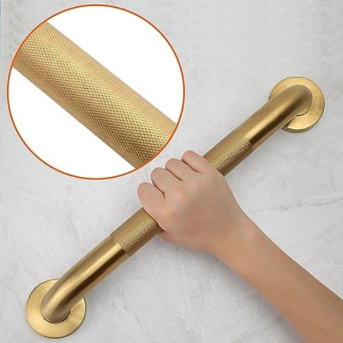 Rackickyer Shower Grab Bar, 2 Pack 12 Inch Gold Bathroom Grab Bar, 1.25" Diameter 304 Stainless Steel Anti-Slip Grab Bars for Bathtubs and Showers, Handicap Shower Grab Bar for Seniors Elderly - Image 4