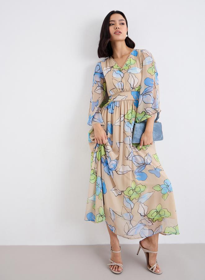 ستايلي فستان ماكسي مطبوع بالزهور بأكمام منفوشة - Image 1