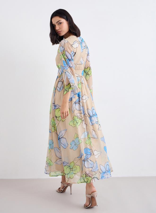 ستايلي فستان ماكسي مطبوع بالزهور بأكمام منفوشة - Image 4