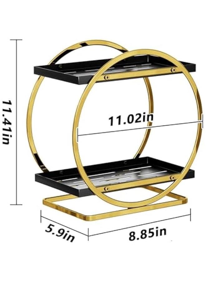HOOKOR 2 Tier Perfume Organizer, Bathroom Organizer Countertop, Dresser Makeup Vanity Skincare Storage Tray Shelf Rack Senior Room Decor Aesthetic Display Accessories (Black Gold)  - Image 2