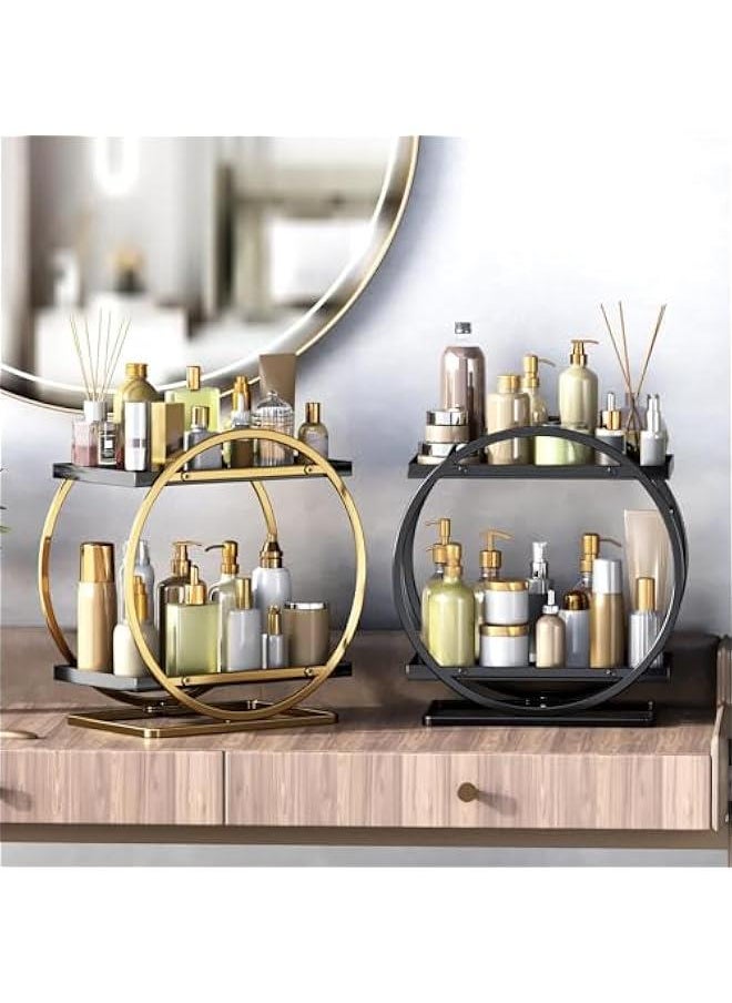 HOOKOR 2 Tier Perfume Organizer, Bathroom Organizer Countertop, Dresser Makeup Vanity Skincare Storage Tray Shelf Rack Senior Room Decor Aesthetic Display Accessories (Black Gold)  - Image 3