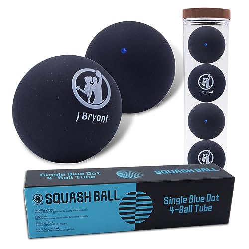 J Bryant Squash Balls 4 Pack, Single Blue Dot Rubber Squash Ball for Beginners and Kids Competition Training - Image 1