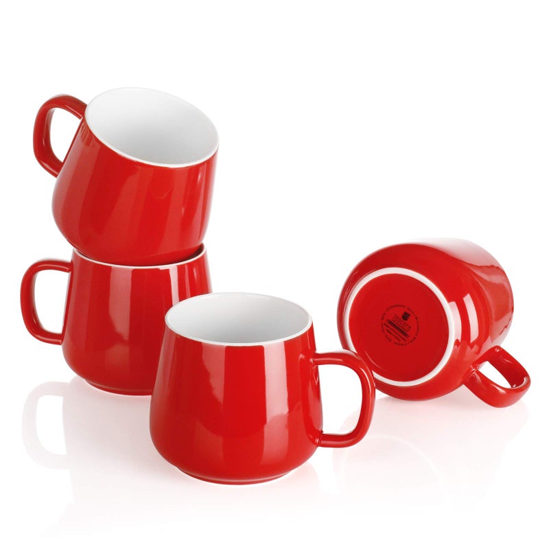 Teocera Ceramic Coffee Mug Set of 412 oz Coffee Mugs with Large Handles for Hot or Cold Drinks Like Latte Cocoa Tea or Juice  Smooth Ceramic Dishwasher Safe Red
