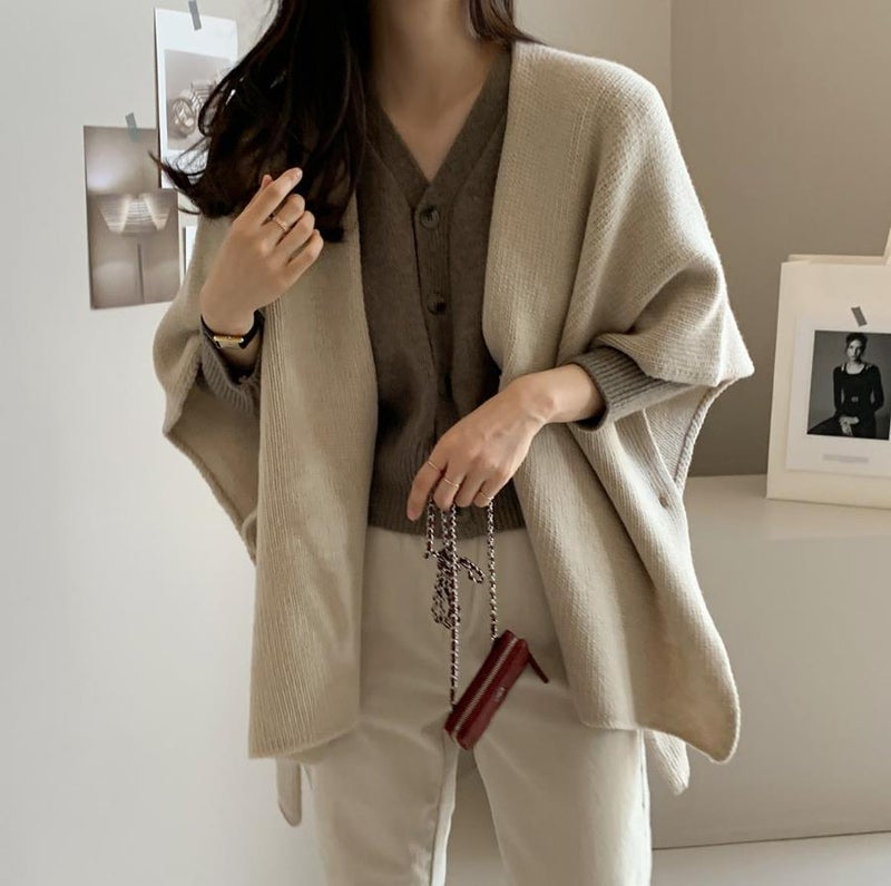 in stock South Korea New Arrival All-Match Loose H-Style Trendy Color Wool Knitted Sweater Vest Vest Vest Womens Shawl Vest Khaki - Image 1