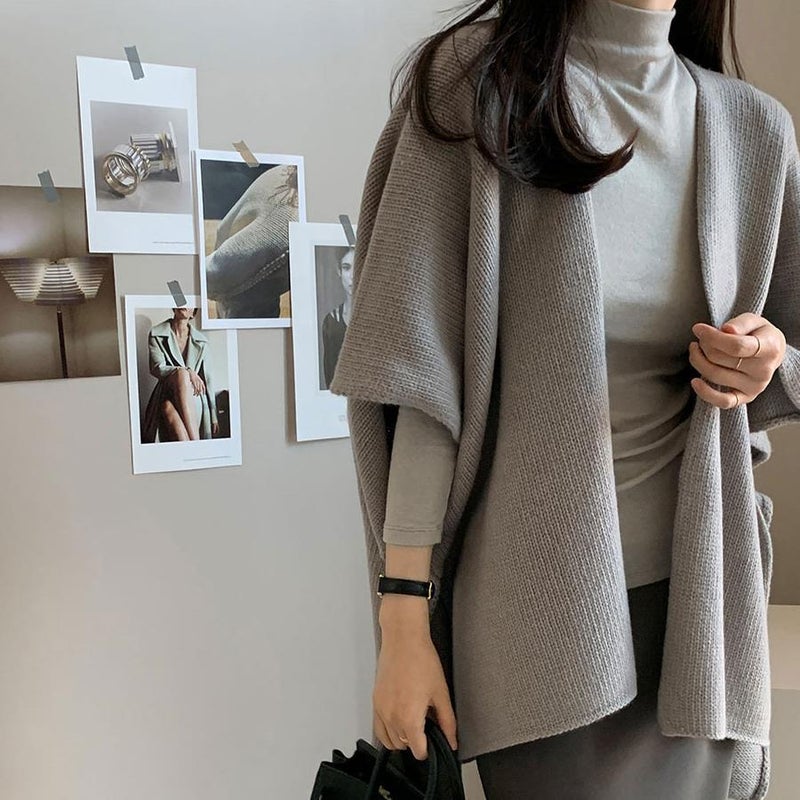 in stock South Korea New Arrival All-Match Loose H-Style Trendy Color Wool Knitted Sweater Vest Vest Vest Womens Shawl Vest Khaki - Image 5