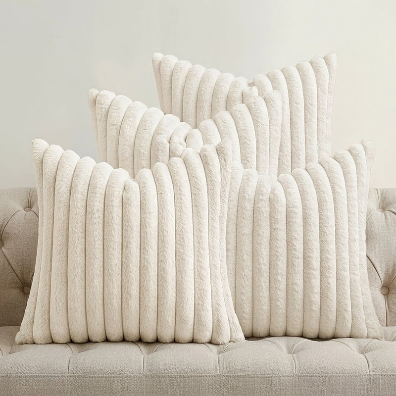 4pcs, Faux Fur Plush Decorative Throw Pillow Covers, 40.64cm*40.64cm/45.72cm*45.72cm/50.8cm*50.8cm, Square Morandi Color Cushion Covers, Spring Summer Modern Soft Fuzzy Striped Pillowcases, Suitable for Bedding Sofa Living Room Couch Car - Image 5