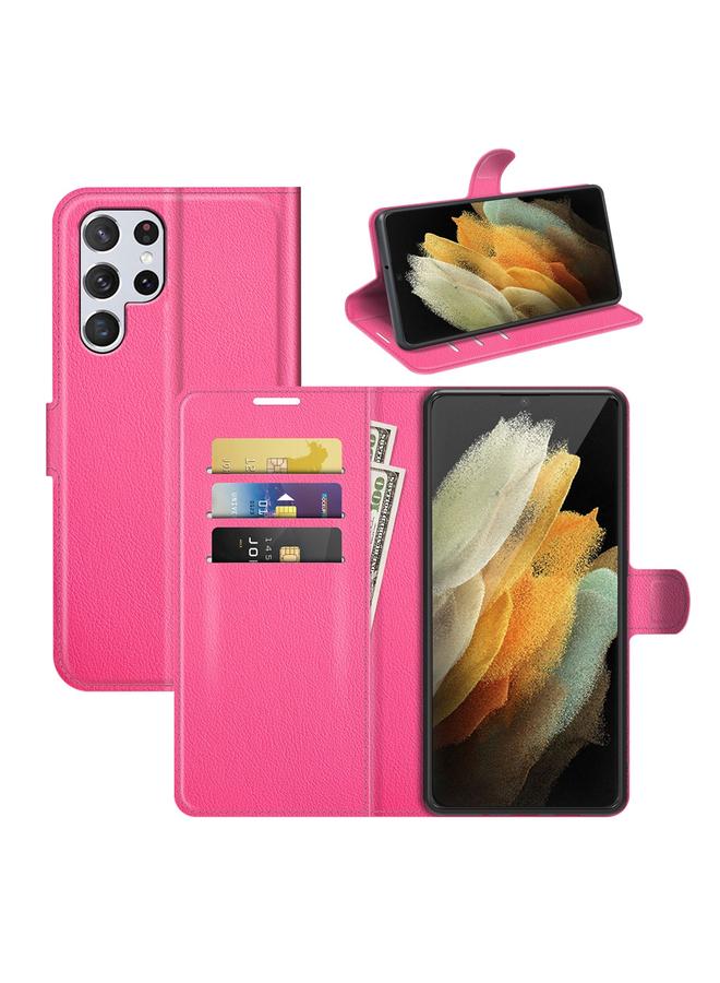 اس-توب جراب لهاتف Samsung Galaxy S22 Ultra 5G، جراب واقٍ أفقي قابل للطي من نسيج الليتشي مع حامل وفتحات للبطاقات ومحفظة - Image 1