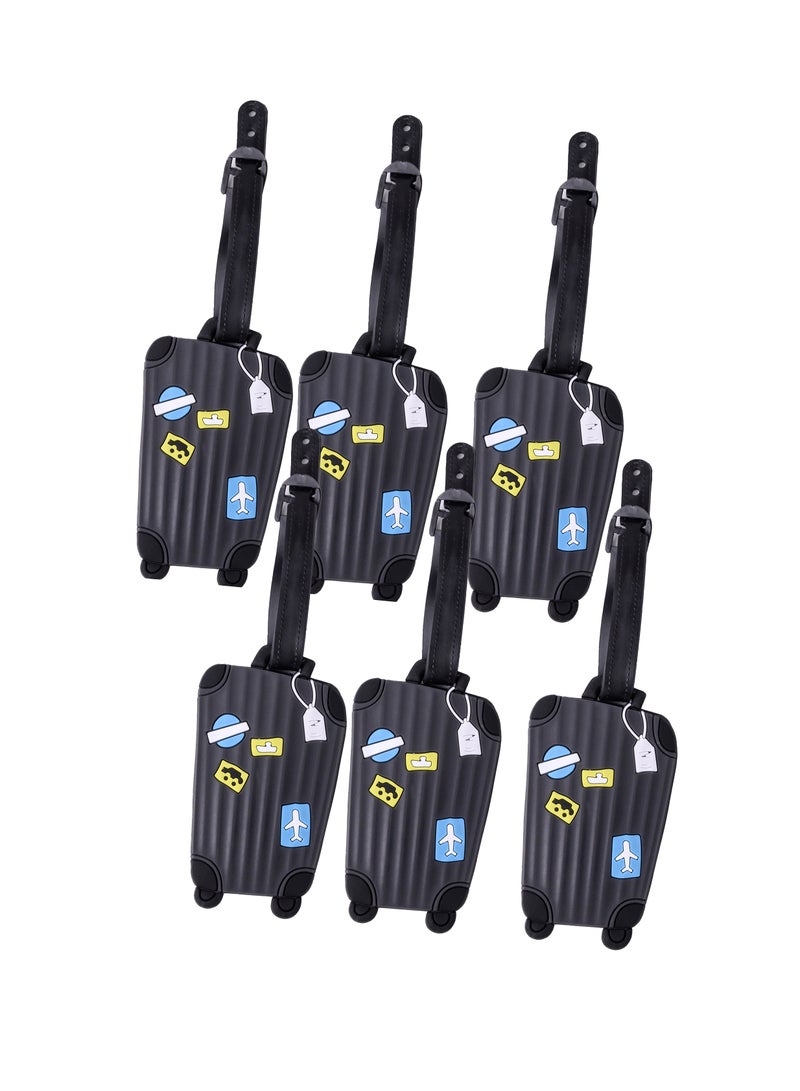 Cuisine Art Luggage Tag with Name ID Card, Personalized Identifier ID Labels, Flexible PVC Travel Tags, Secure Travel Luggage Labels for Baggage Identity, Suitcase Tag  – Trolley Shape, Black 6-Piece Set - Image 1