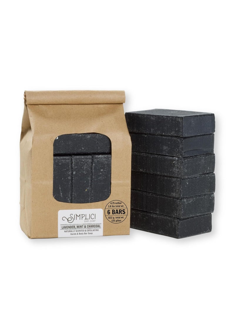 SIMPLICI Lavender Mint  Charcoal Natural Soap smooth  pure essential oils 6 Bar Value Bag Palm Free 